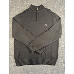 Chaps Sweater Mens XL Dark Gray 1/4 Zip Mock Neck Sweater 100% Cotton Preppy